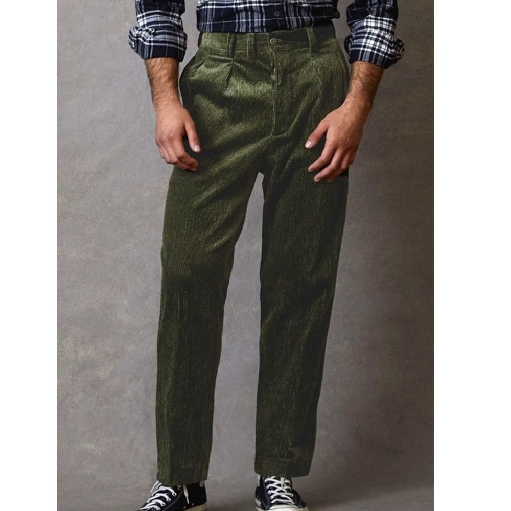 NWT Todd Snyder Men's Wide Wale Corduroy Chino Pants in Green, Size 35